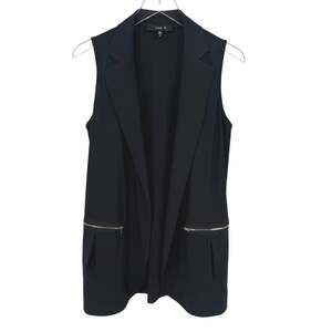 JASON Womens Blazer Vest Black Sleeveless Long Zip Pockets Size Small